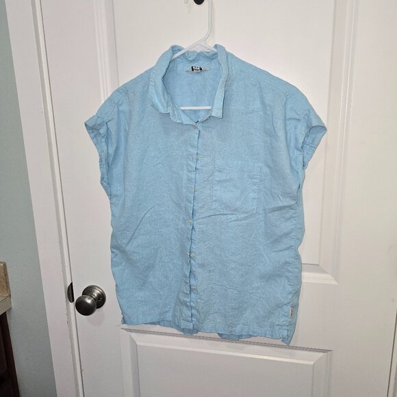 Orvis Button Up Top Womens Size Medium Light Blue Cap Sleeve - Picture 1 of 6